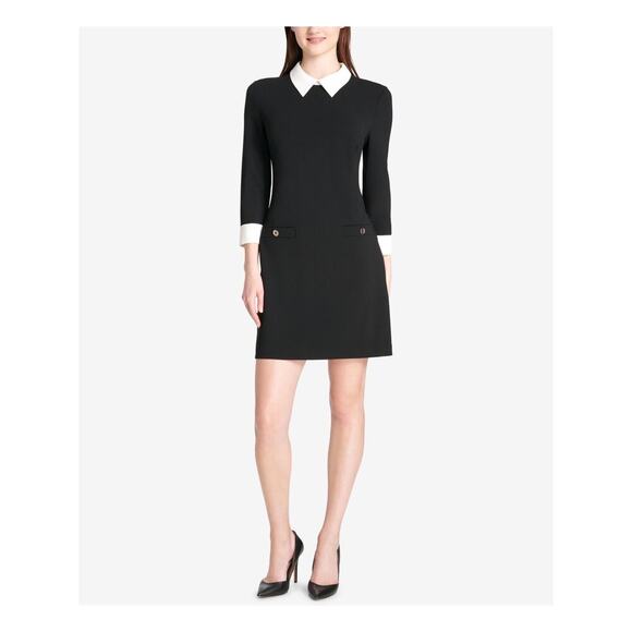 Tommy Hilfiger Women's Collared Shift Dress, Size 10, Black & Ivory, GUC - Picture 1 of 6